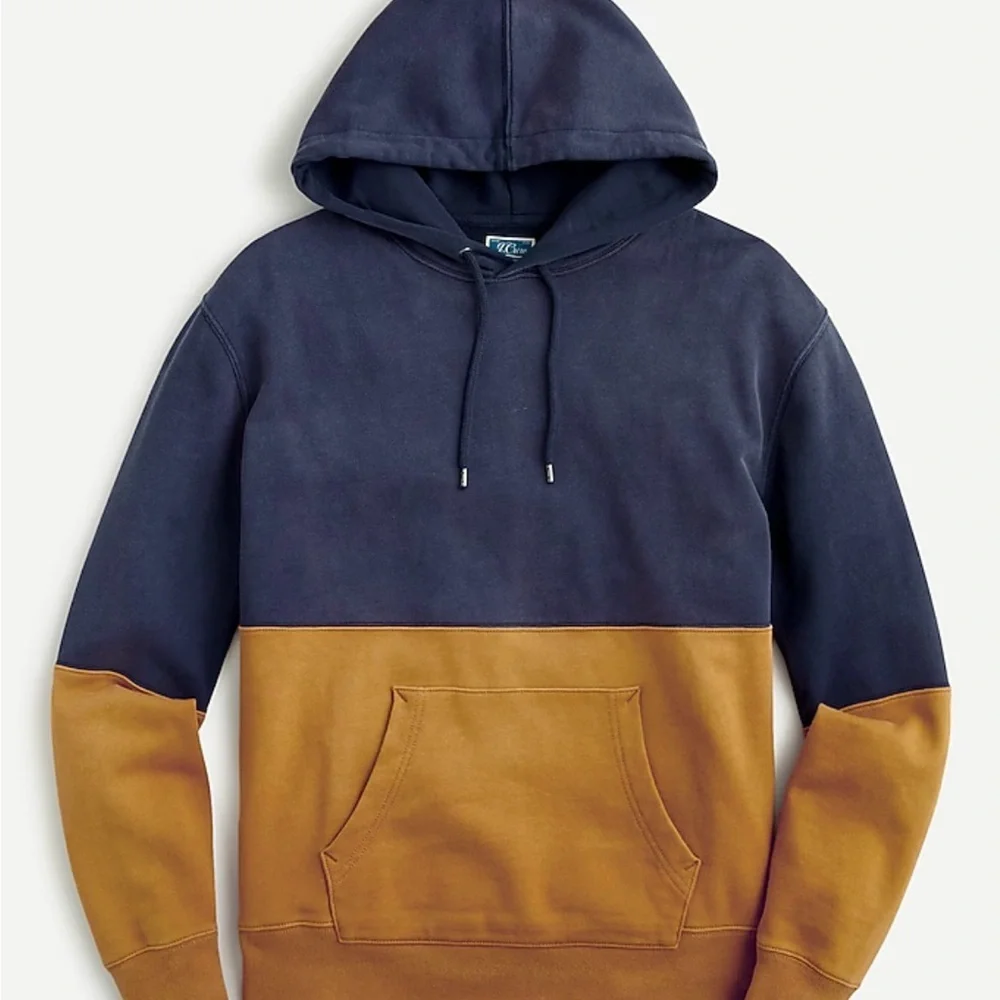 J. Crew Colorblock French Terry Hoodie Sweatshirt Size Large Garment Dyed Navy